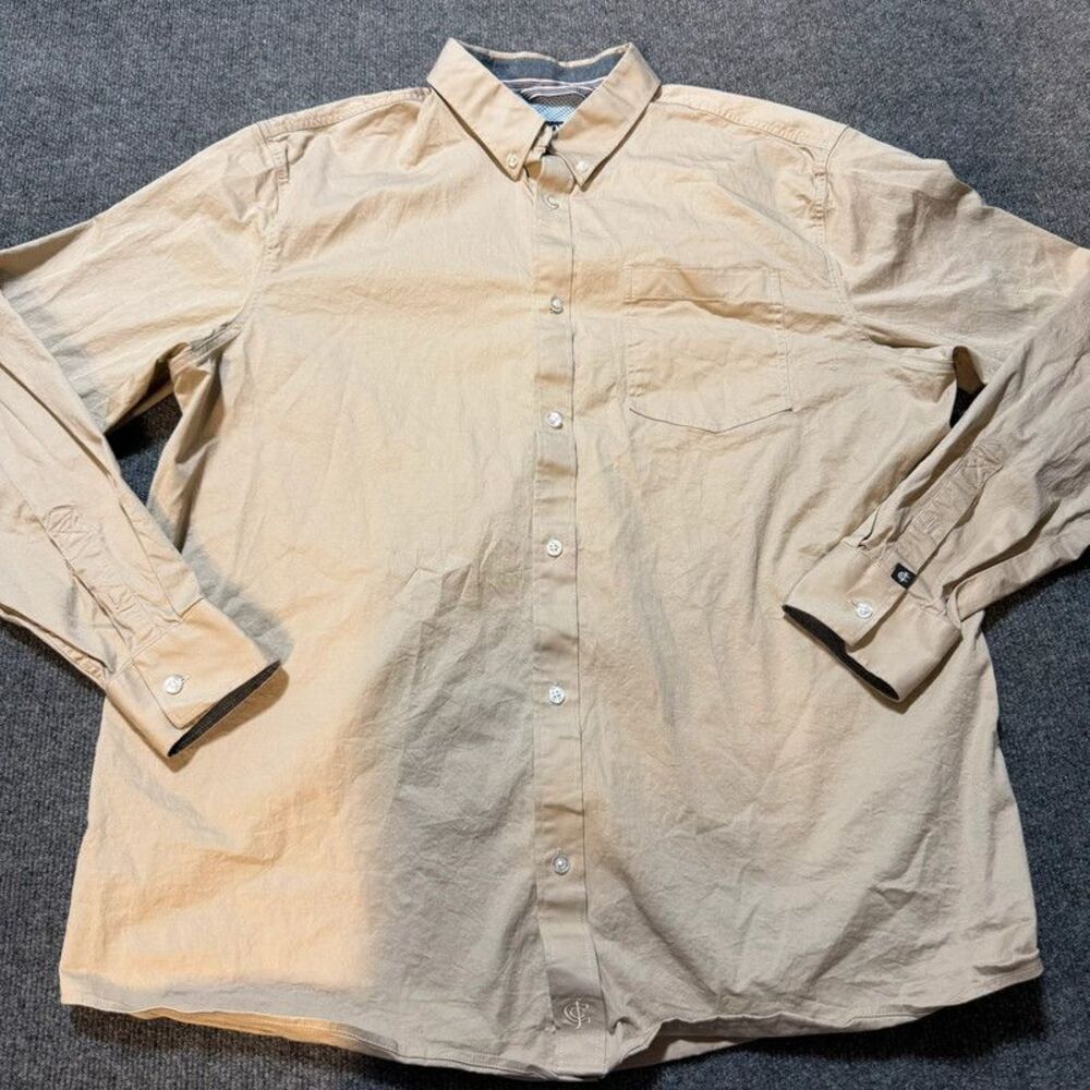 Cody James Men’s Large L Logo Long Sleeve Shirt Tan Cream Beige cowboy wear